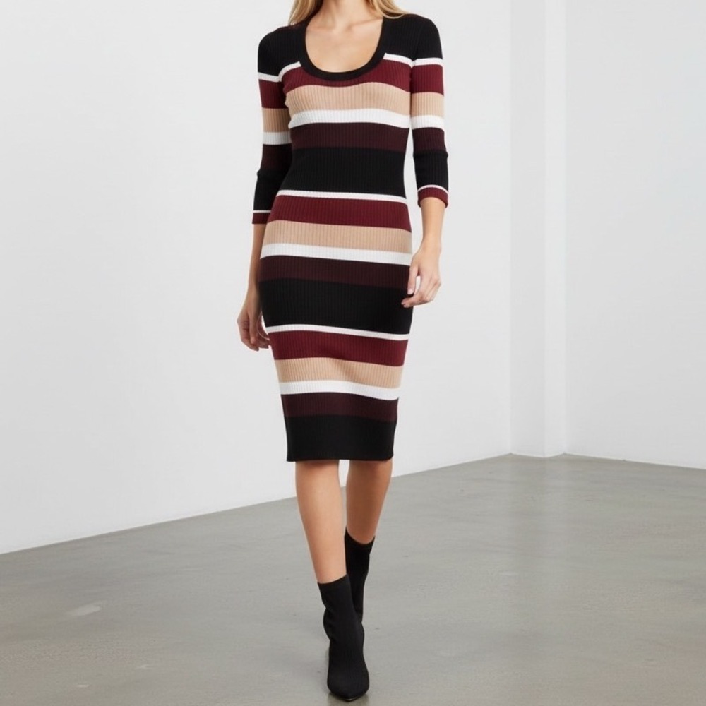 Trina‎ Turk St. Elena Ribbed Midi Sweater Dress Striped Wool Blend size Small